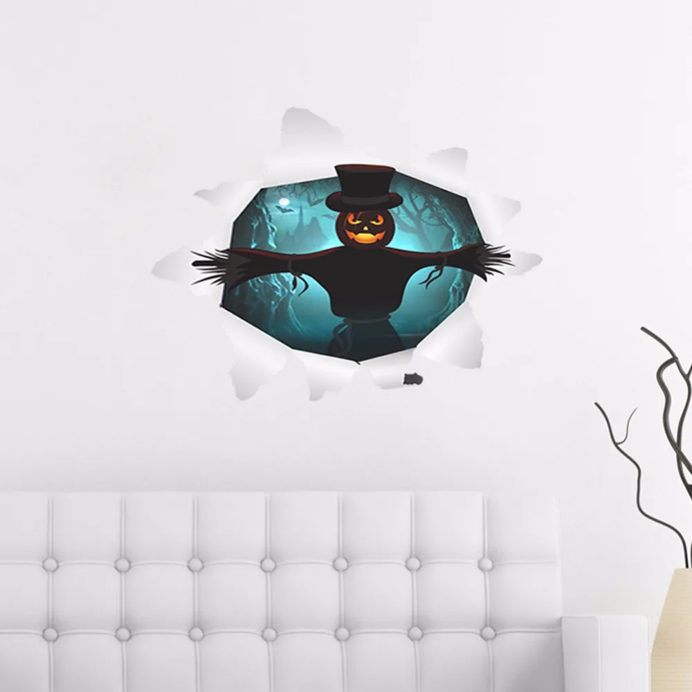3D страшная Тыква пугало настенные наклейки для хэллоуина украшения вечеринки