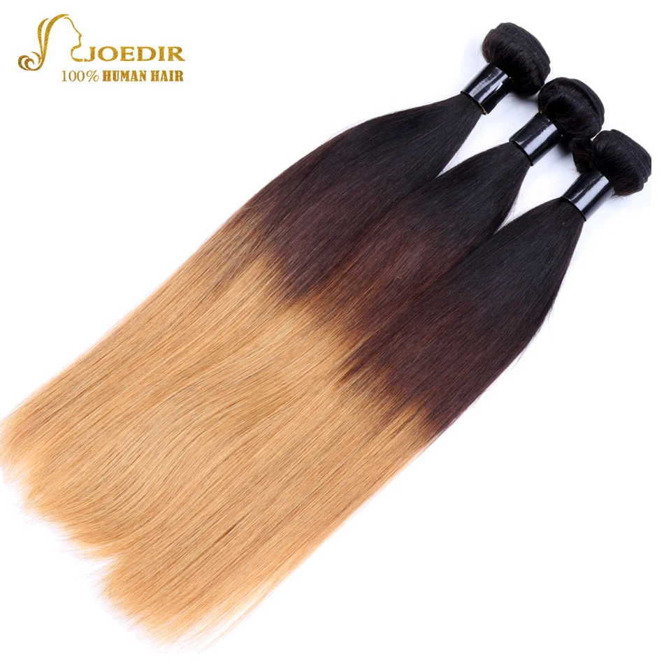 Joedir 3 Bundles Straight Hair with Closure Peruvian Weave Ombre Remy Human Weft | Шиньоны и парики