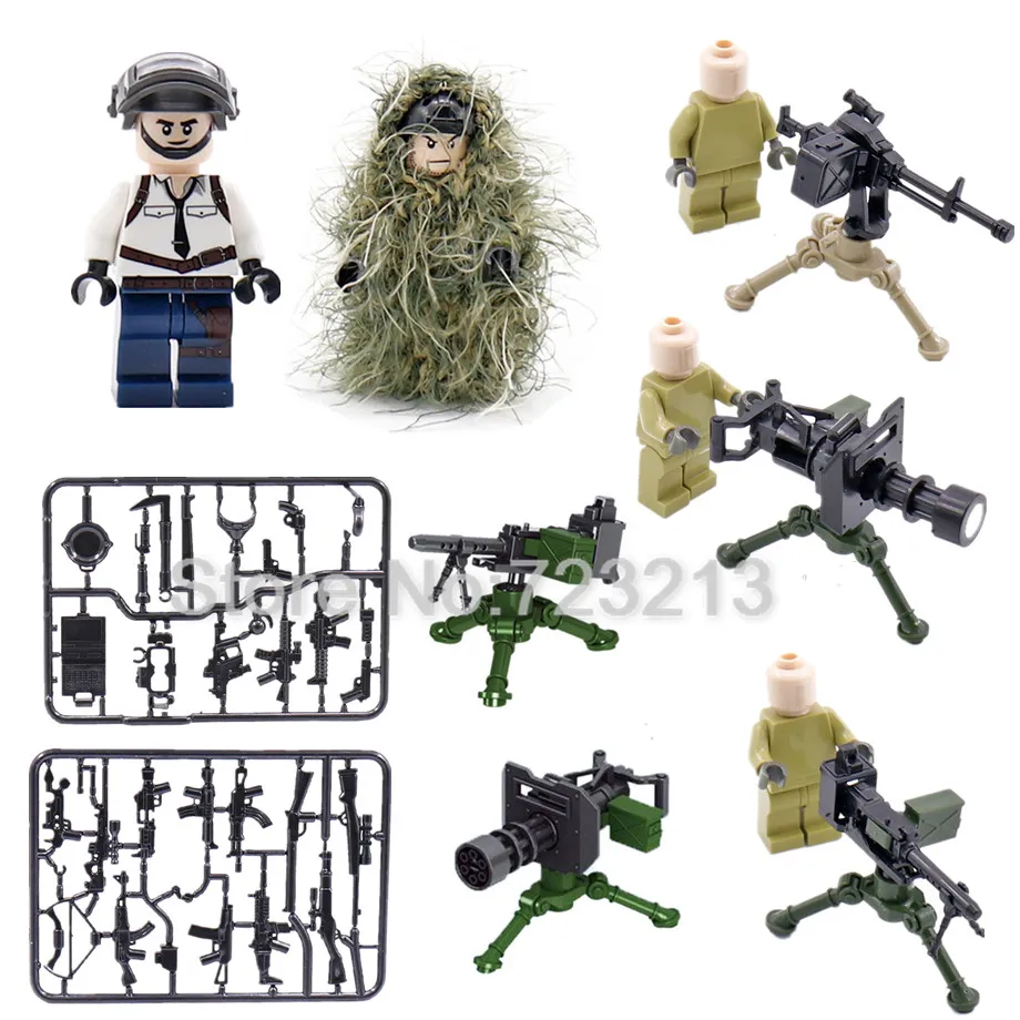 Одно здание блоки оружие в Военном Стиле SWAT фигурки части MOC аксессуары камуфляж костюм M2 машина гатлинг пистолет Модель кирпич игрушки