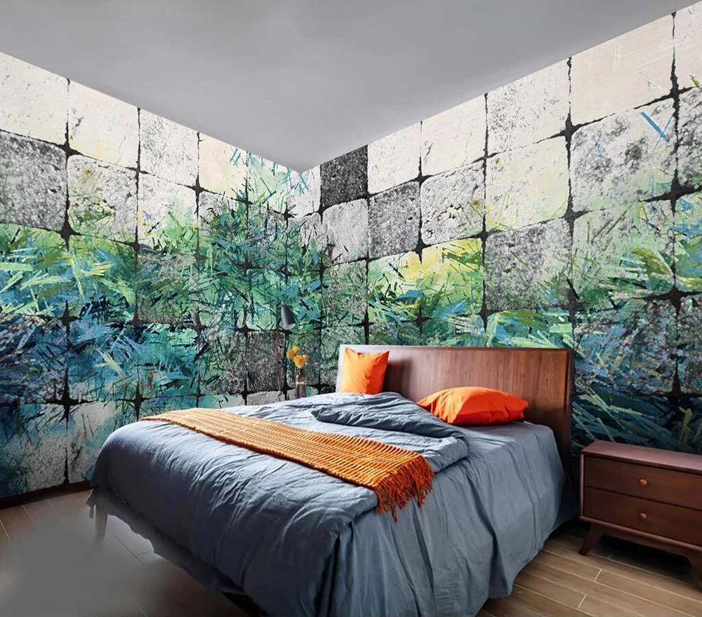 

Decorative wallpaper Stone brick vegetation background wall