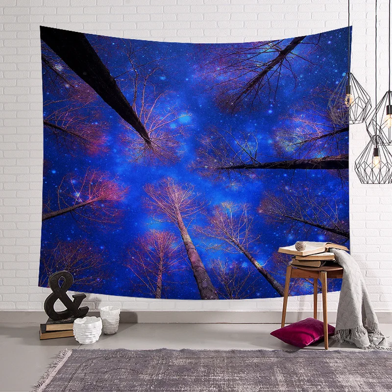 

Psychedelic Tapestry Forest Trees and Stars Starry Sky Wall Hanging Tapestry Boho Decor Polyester Yogo Beach Towel Table Cover