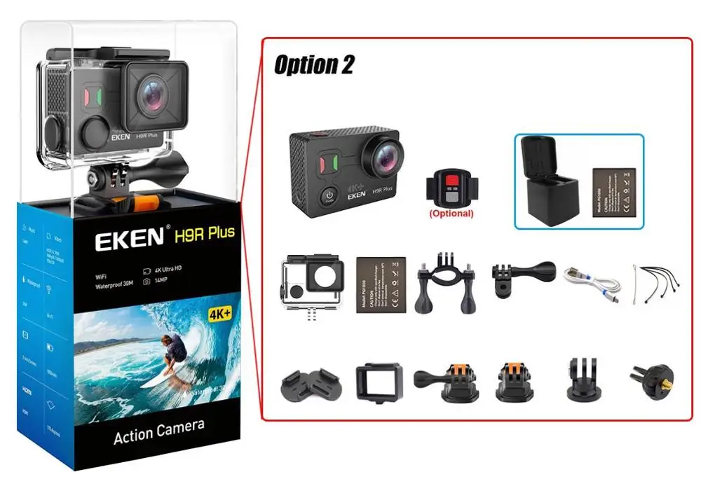 Option 2 Чипсет eken H9R Plus Ambarella Ultra HD Real 4K+ 30fps 14MP для Panasonic 34112 Подводная Водонепроницаемая Экшн-камера - Цвет: Option 2