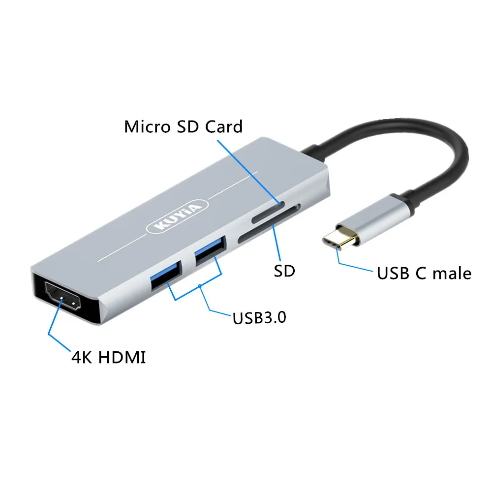 KUYiA USB C концентратор многопортовый Алюминиевый адаптер типа с 2 x 3 0 + 4K HDMI для MacBook