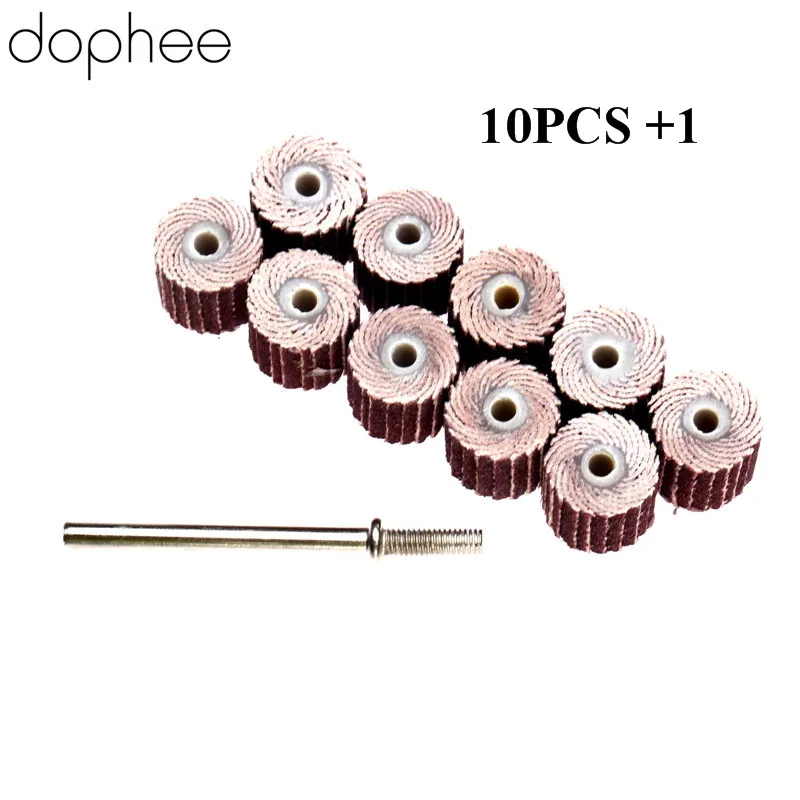 Dophee 240-Грит Dremel аксессуары шлифовальные лоскут диск шлифовальный Лепестковые Круги щетка песок+ оправки для Dremel роторный инструмент 10x3 мм 10 шт