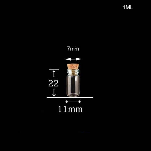 100 шт./лот 11*22*7 мм 1 мл прозрачные милые стеклянные бутылки с пробками пустые