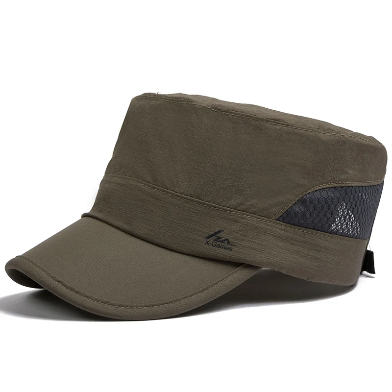 

Fashion Summer Hat Unisex Women Men Flat Top Military Hat Breathable Mesh Cap Snapback Hollow Casual Outdoor Caps