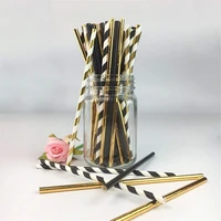 100pcs biodegradable striped straws gold and black paper drinking straws paper straws party wedding decoration