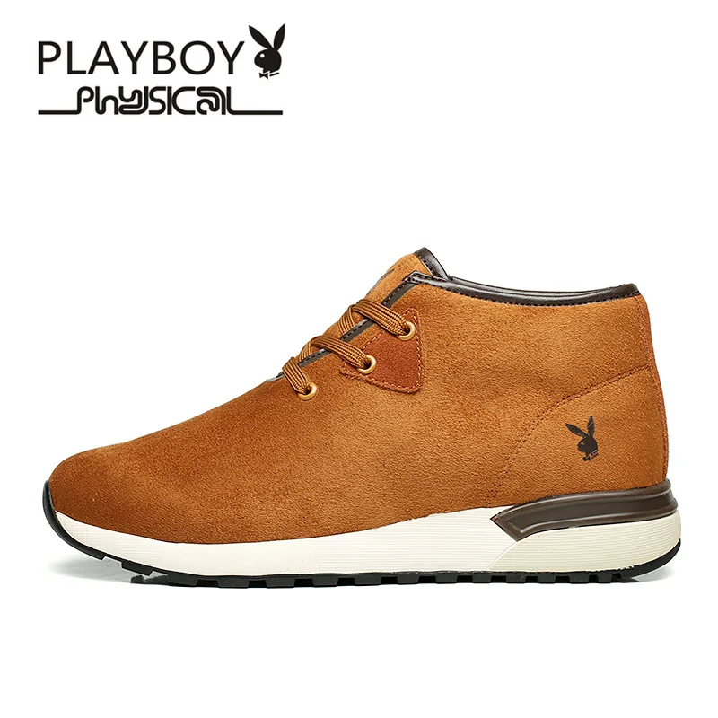 PLAYBOY/зимние мужские ботинки из коровьей замши; теплые бархатные зимние ботинки; высокие короткие плюшевые кожаные ботинки с добавлением шерсти и хлопка; DS67153
