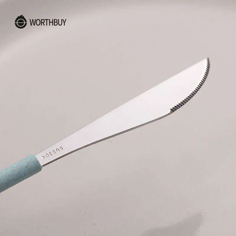 WORTHBUY 304 столовые приборы из нержавеющей стали с ручкой пшеничной соломы кухонный