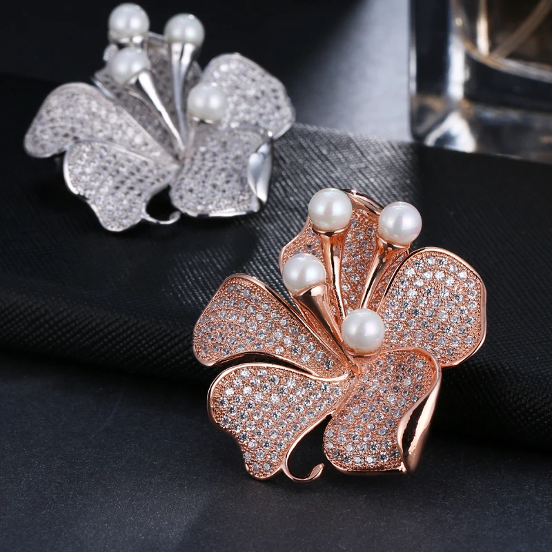 Женская брошь ручной работы из белого золота/розового золота с фианитами|brooches for