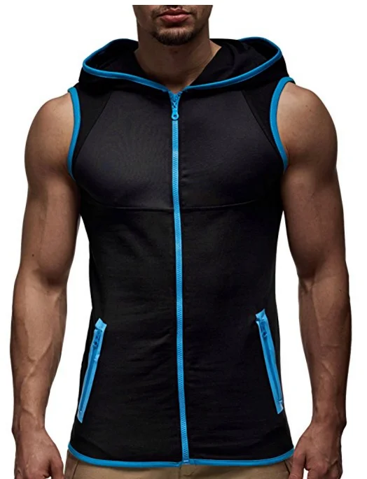 Мужской жилет на молнии с капюшоном без рукавов карманами для тренировок|Майки| |