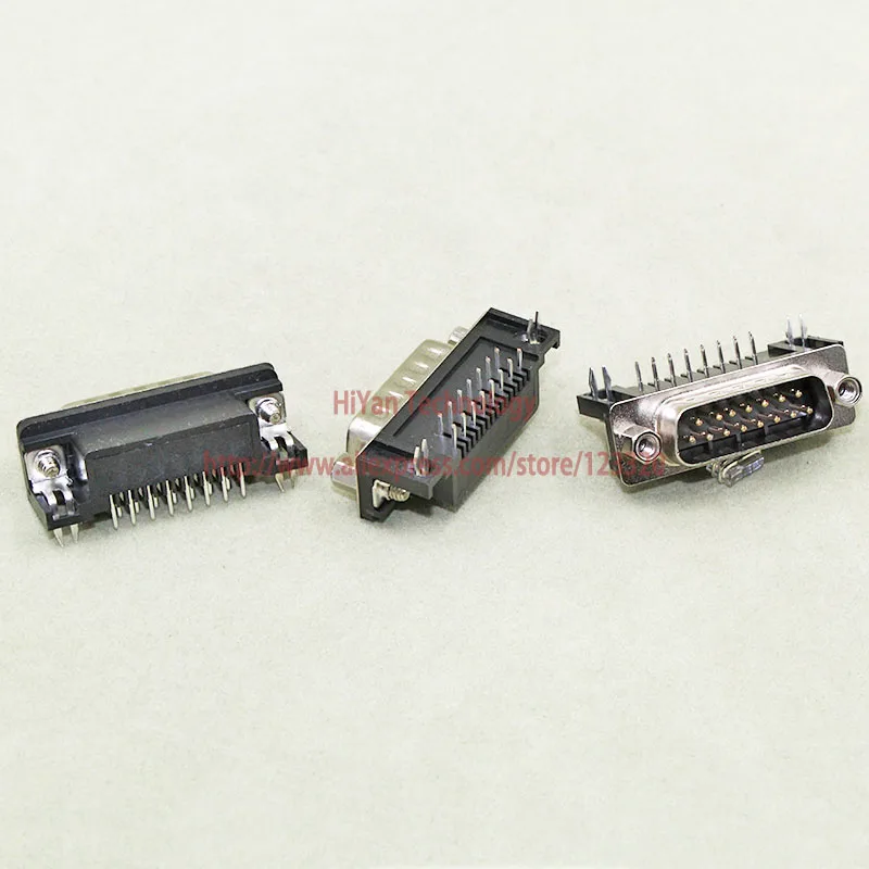 (10 шт./лот) DB15 DR15 2 рядный черный параллельный порт 15Pin D Sub Male 15 полосный разъем PCB 90