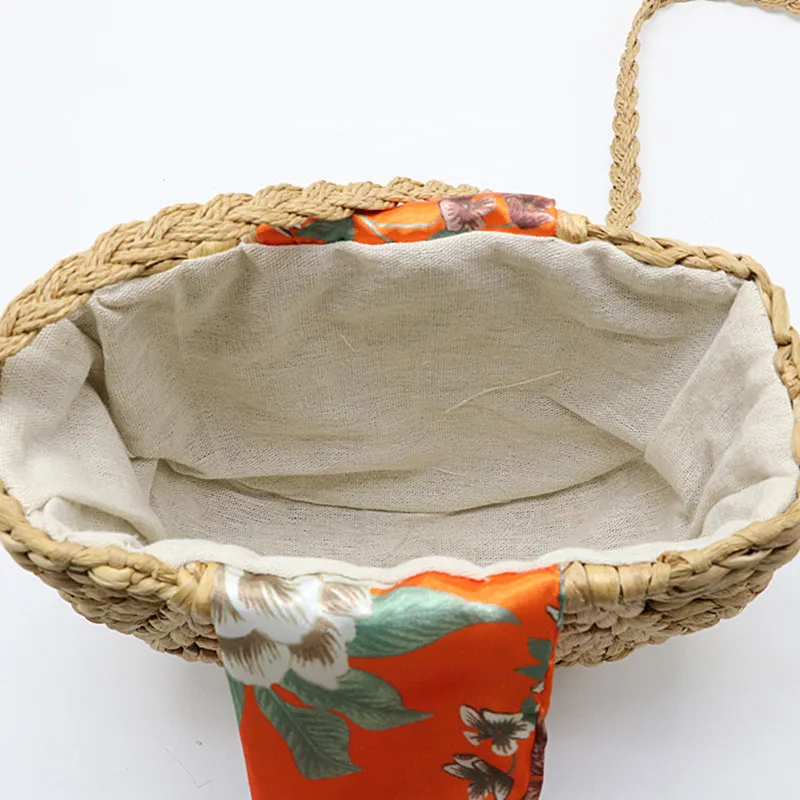 Summer Pumpkin Grass Strap Shoulder Bag Crossbody Woven Scarf Silk Tie Beach | Багаж и сумки