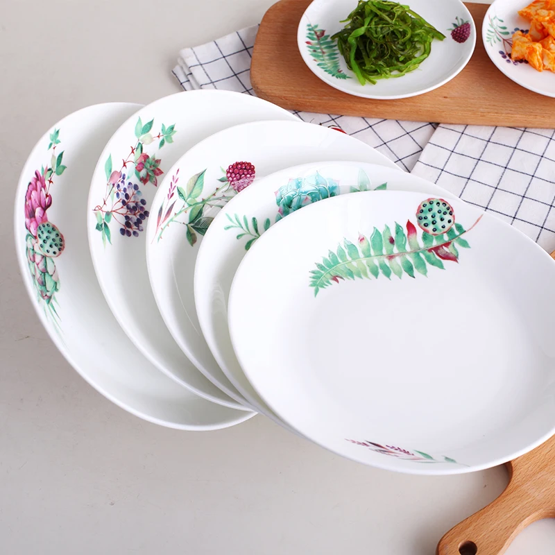 

8inch, bone china soup plates, succulent flower design, crockery dinner deep plate, ceramic borden servies kitchen, for party