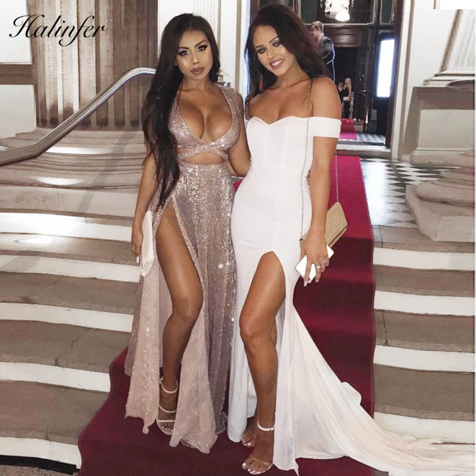 Halinfer 2018 Новое Осеннее женское платье сексуальное облегающее Открытое с вырезом
