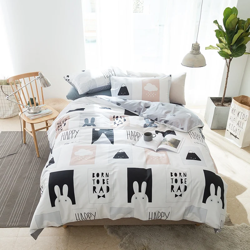 4-Pieces Cartoon style Bedding Set Twin Queen King Size Bed plaid prints Duvet Cover Sheet Pillow Case | Дом и сад