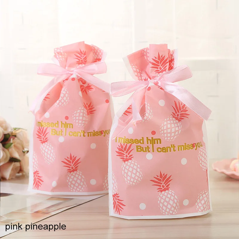 pink pineapple Подарочный пакет пластиковый стоячий 10 шт еда печенье день рождения поставки для печенья и снеков Свадебная сумка для конфет Декор ленты - Цвет: pink pineapple