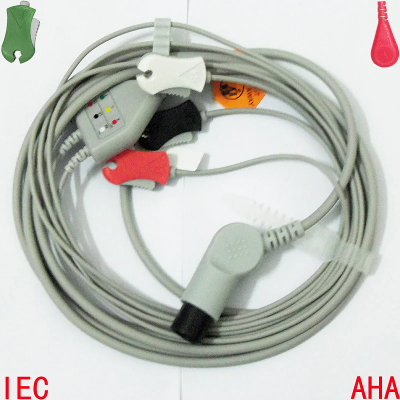 Совместим с BCI CSI GE Nellcor Nihon Kohden Philips Mindray Patient ECG/EKG монитором 3 свинцовыми кабелями и