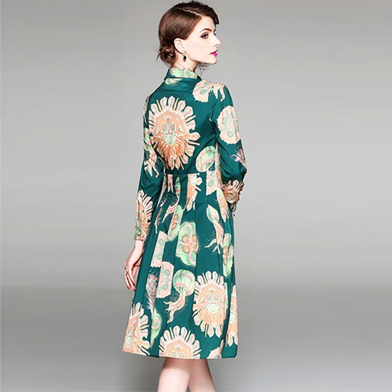 2019 осень новая женская одежда с принтом Европейский Стиль длинное платье женское