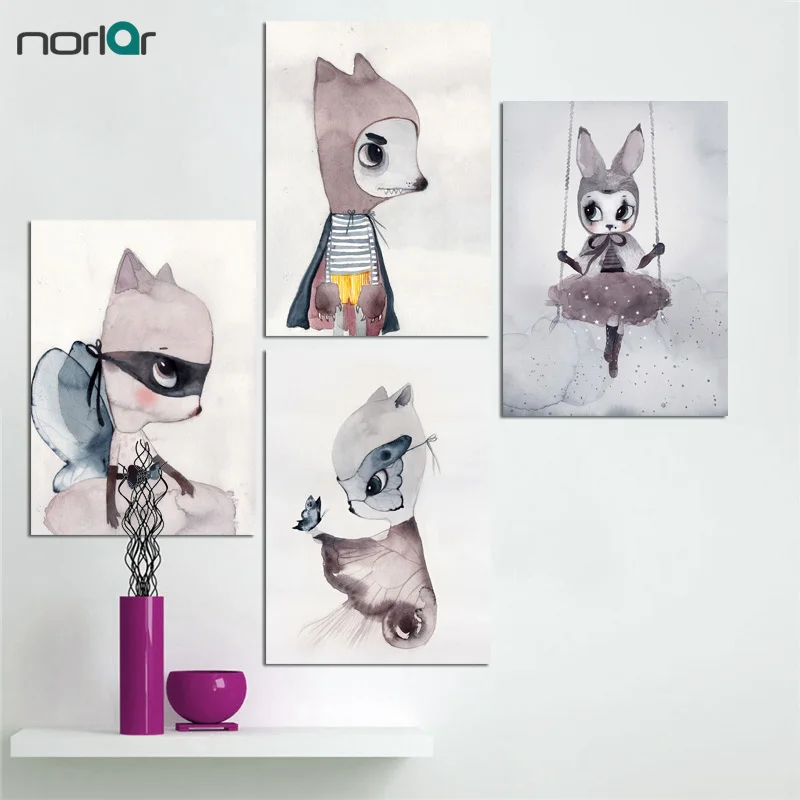 Nordic украшения для девочек Wall Art Холст Картина кролика Плакаты и отпечатки стены