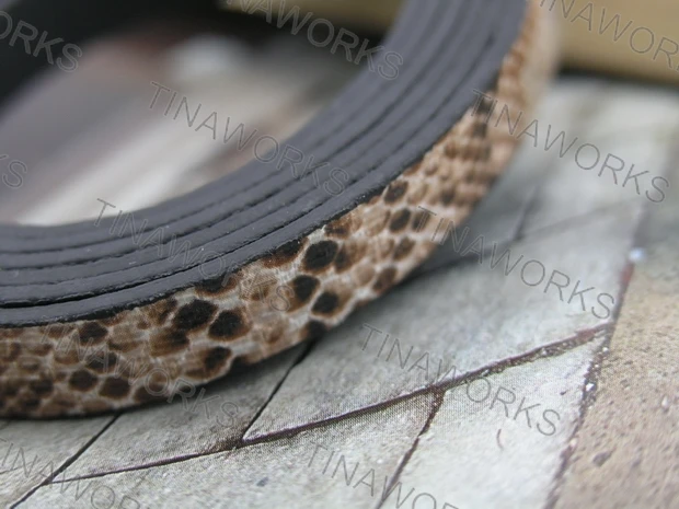 

FREE SHIPPING 3Pcs x 1Meter Snake Skin(Brown Tone) Flat Leather Cord 10.0x2.0mm