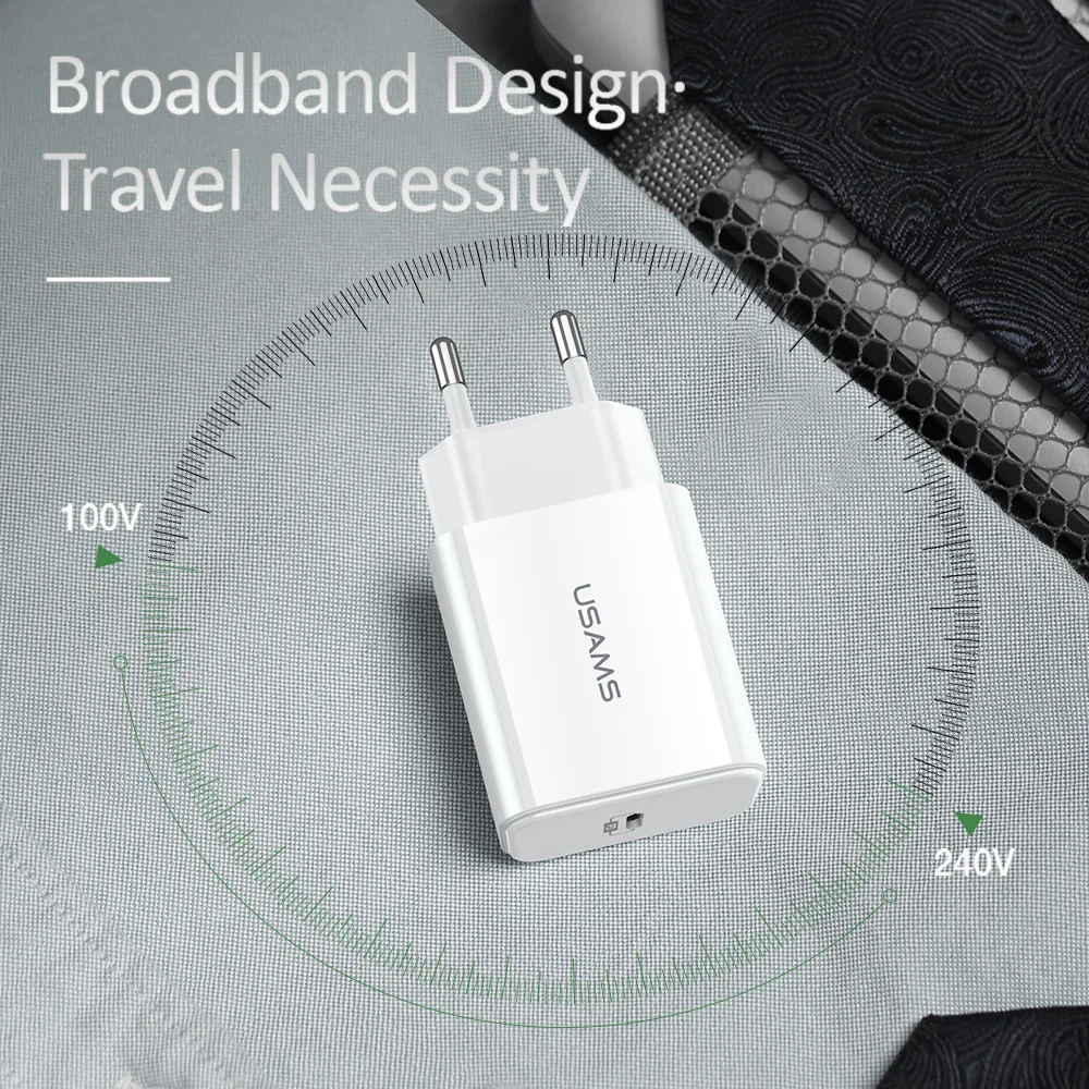 USAMS 18W PD Fast Charger USB 3.0 usb Type C Adapter for iPhone 8 X XS EU Plug Travel Wall Mobile Phones | Мобильные телефоны и