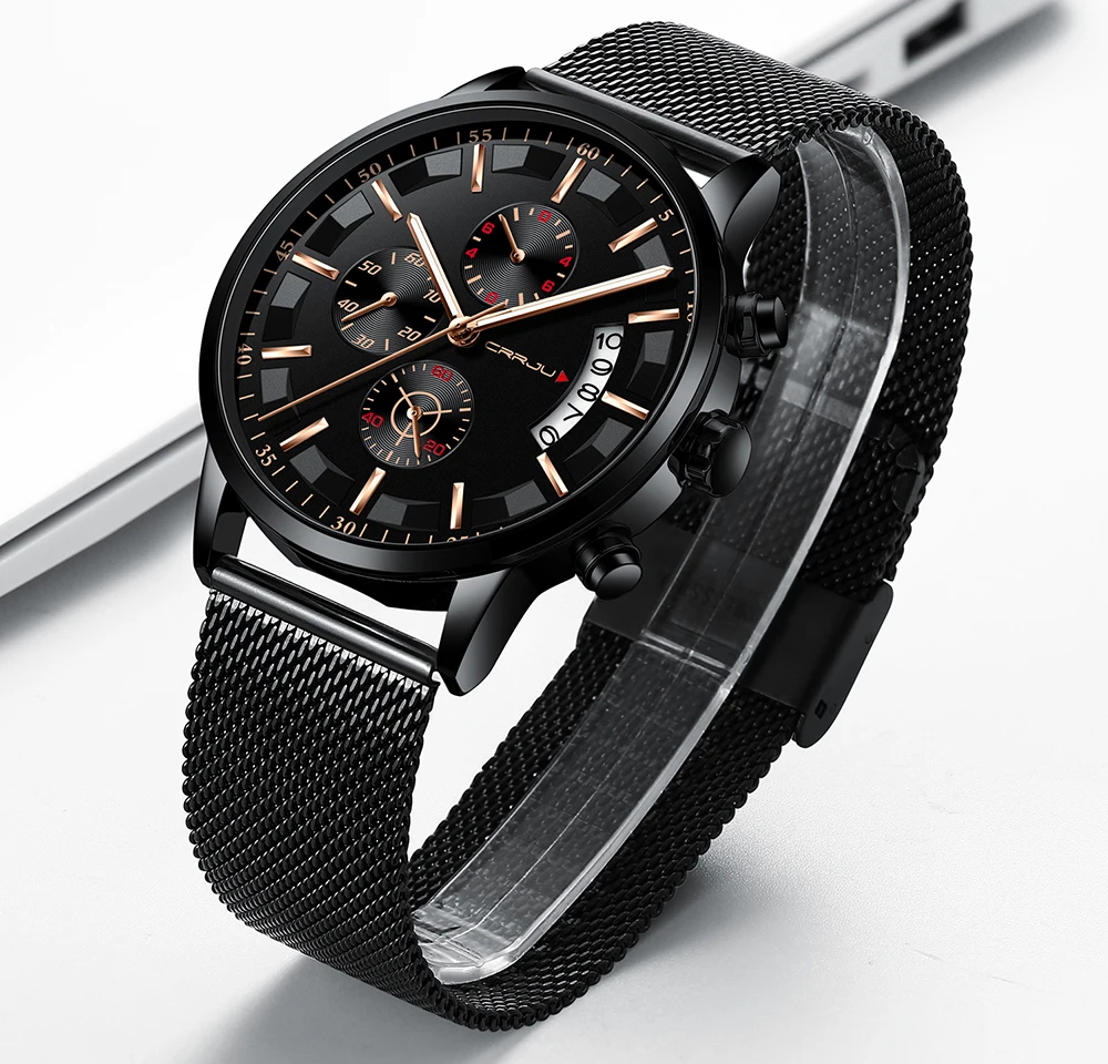 Часы наручные CRRJU мужские спортивные модные роскошные кварцевые деловые с