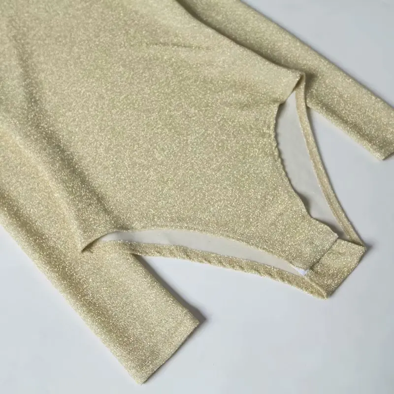 ANSFX Сексуальная водолазка Bling яркие линии боди женщина с длинным рукавом Tight Короткий комбинезон Slim fit комбинезон Комбинезоны 4 цвета