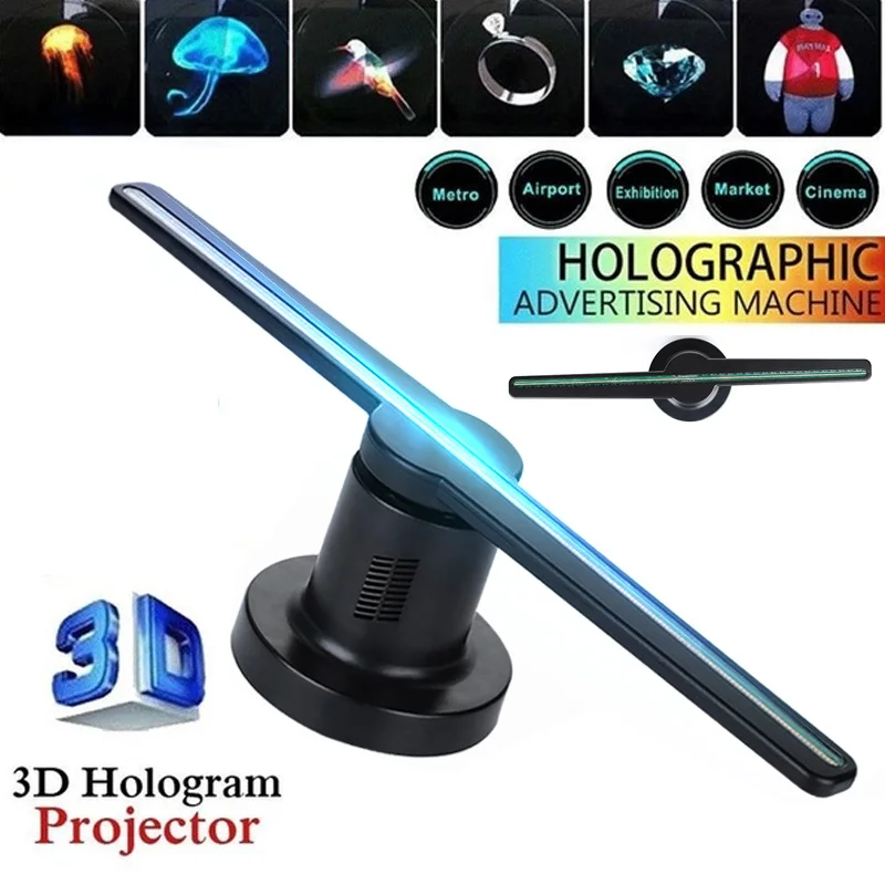 

3D Голограмма, проектор, вентилятор с 16G TF голографической вечерние украшения, плеер, Рождество 224 светодиода 42 см, дисплей для рекламы, бизнес