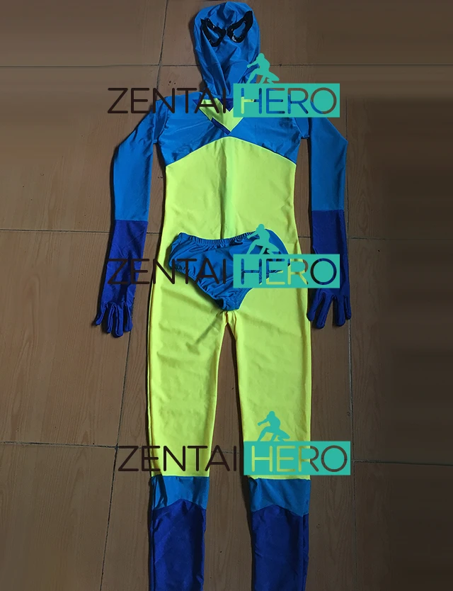 Бесплатная доставка DHL Изготовленный На Заказ спандекс синий и желтый костюм