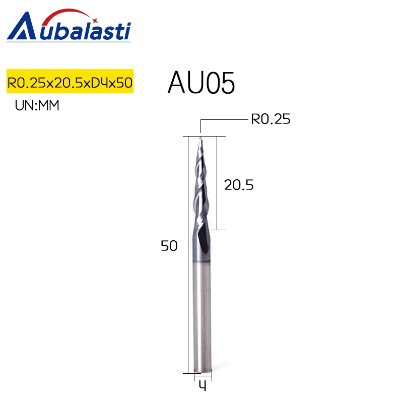 R0.25x20.5xD4x50 Aubalasti HRC60 коническая сферическая конусная фреза с вольфрамовым твердосплавным покрытием конический фрезерный станок с ЧПУ D4-D10mm гравировальный станок - Длина режущей кромки: R0.25x20.5xD4x50