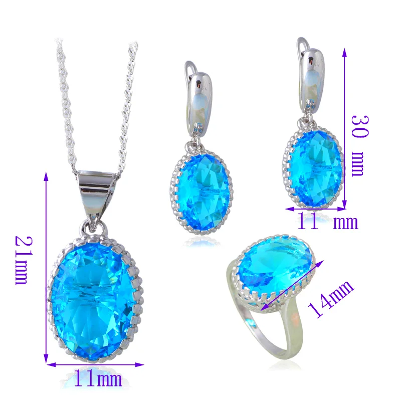 Ayowei Blue Saphire Модные Ювелирные наборы для женщин Серебряные серьги CZ ожерелье