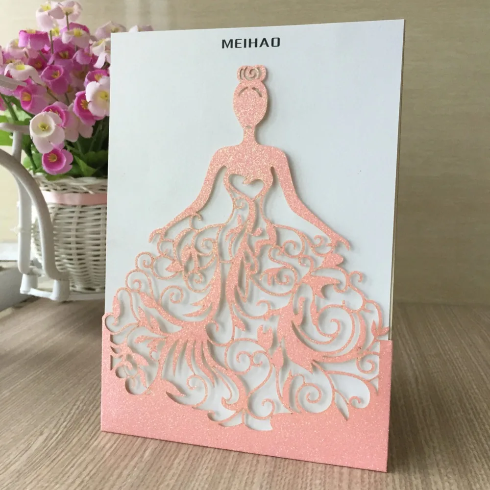 

40pcs Glitter Silver Beautiful girl birthday party wedding invitation cards Adult Ceremony celebration invitaiton blessing card
