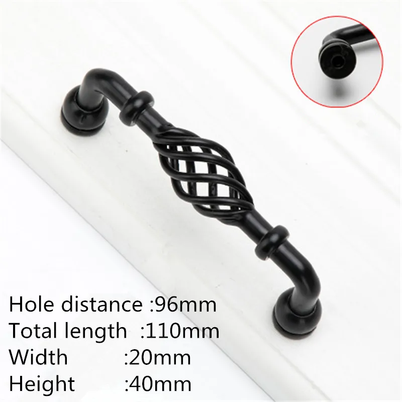 Black 96mm KK& FING винтажные бронзовые черные ручки для шкафа, полые ручки для птичьей клетки, ручки для ящиков, дверные ручки для шкафа, мебельная фурнитура - Цвет: Black 96mm