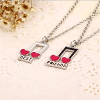new style 2pcsset best friends frlendpendant necklace musical symbol double heart pendant necklace for forever friends gift