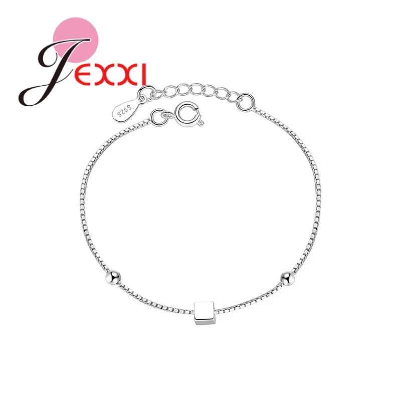 

New Silver 925 Color Square Bracelet & Bangle Adjustable Charm Bracelet For Women Bridal Wedding Jewelry Accessories