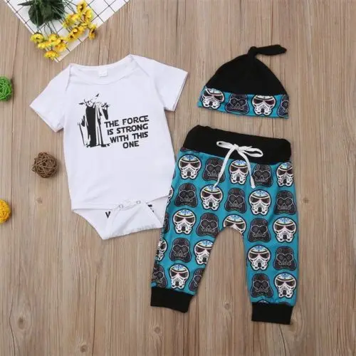 Pudcoco Newborn Baby Boy Girl Clothes Cartoon Tops Skull Pants Leggings+Hat 3pcs Outfit Set Cool 0-18M | Детская одежда и обувь