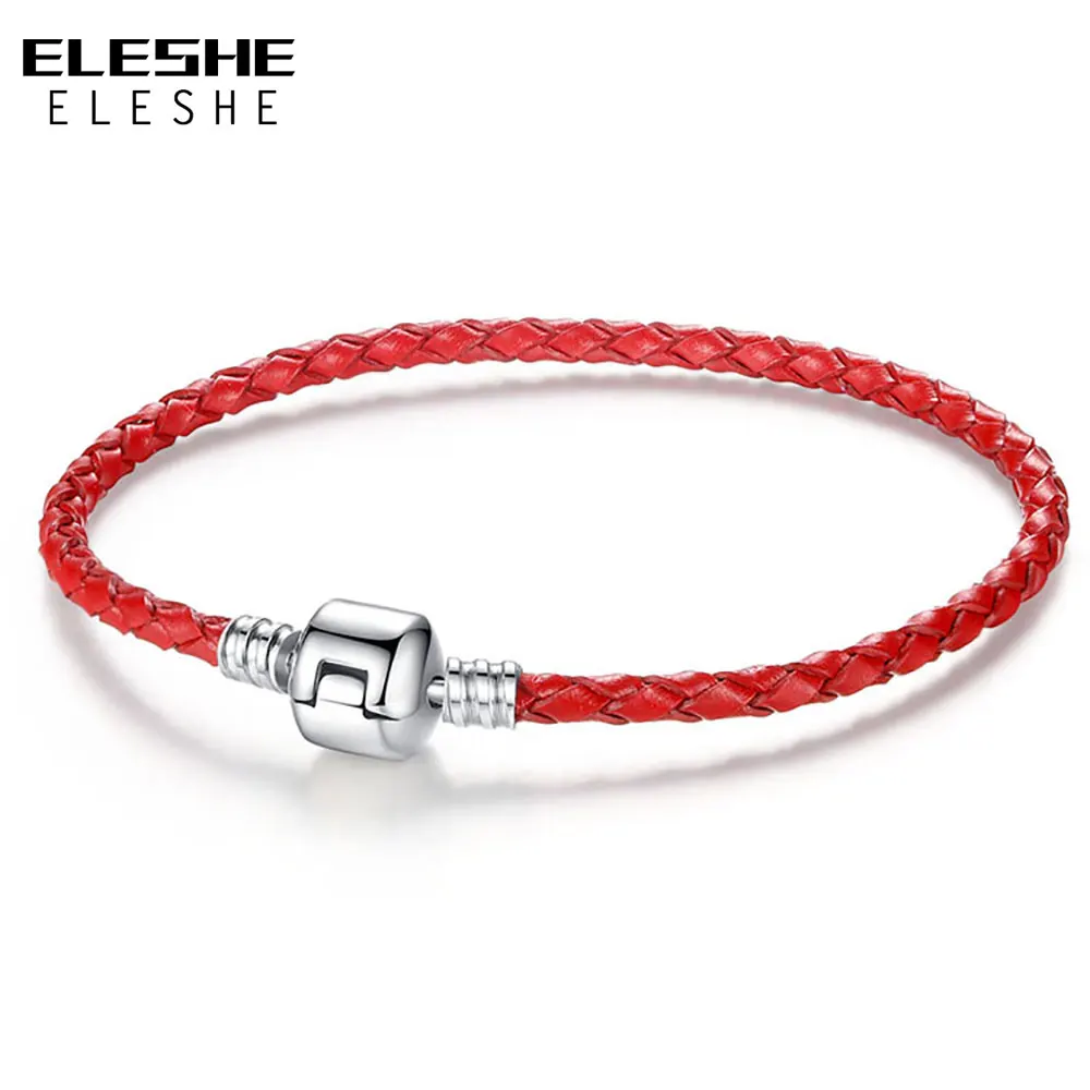ELESHE Autnentic уникальный серебряный браслет с застежкой из натуральной кожи Подходит для женщин и мужчин браслет с шармом ожерелье DIY ювелирные изделия