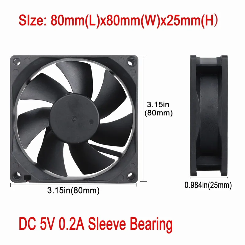 

1 шт. Gdstime 80x80x25 мм DC 5 В 2 провода 2-контактный бесщеточный кулер для ПК охлаждающий вентилятор 8 см 80 мм x 25 мм 8025 80 мм * 80 мм * 25 мм