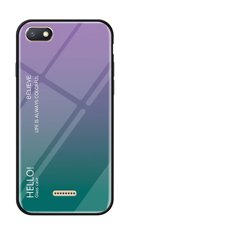 Purple Redmi-6A градиентный чехол из закаленного стекла для Xiaomi Redmi 6 Redmi 6A на 5,4" Модный черный силиконовый бампер для Redmi 6 - Цвет: Purple