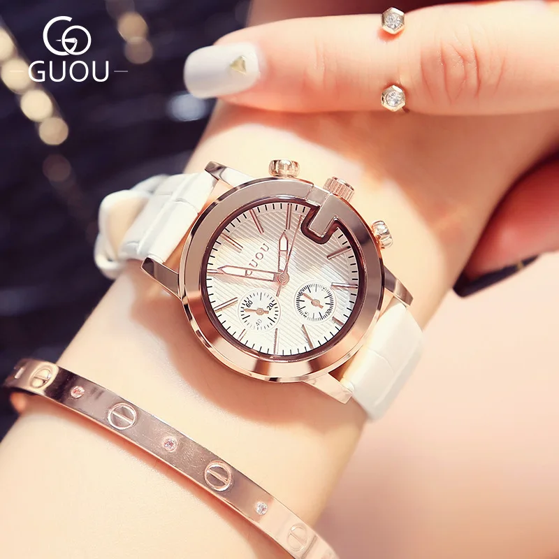 Новая мода GUOU золото известный бренд стиль первый слой кожаный ремешок кварцевые