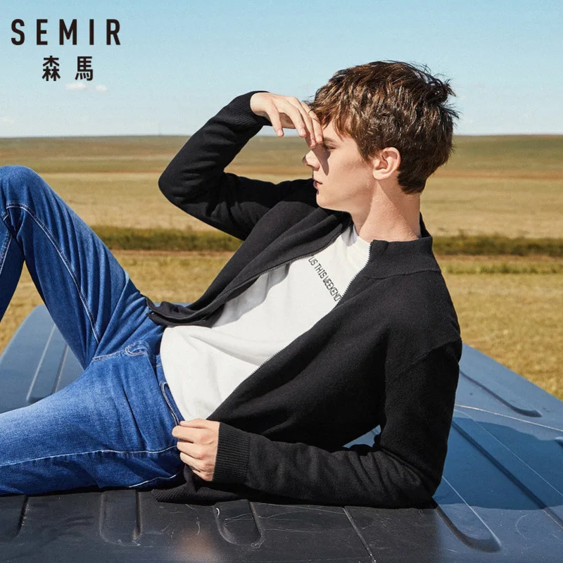 SEMIR Мужской мягкий вязаный кардиган на молнии Ребристый Кардиган со стоячим