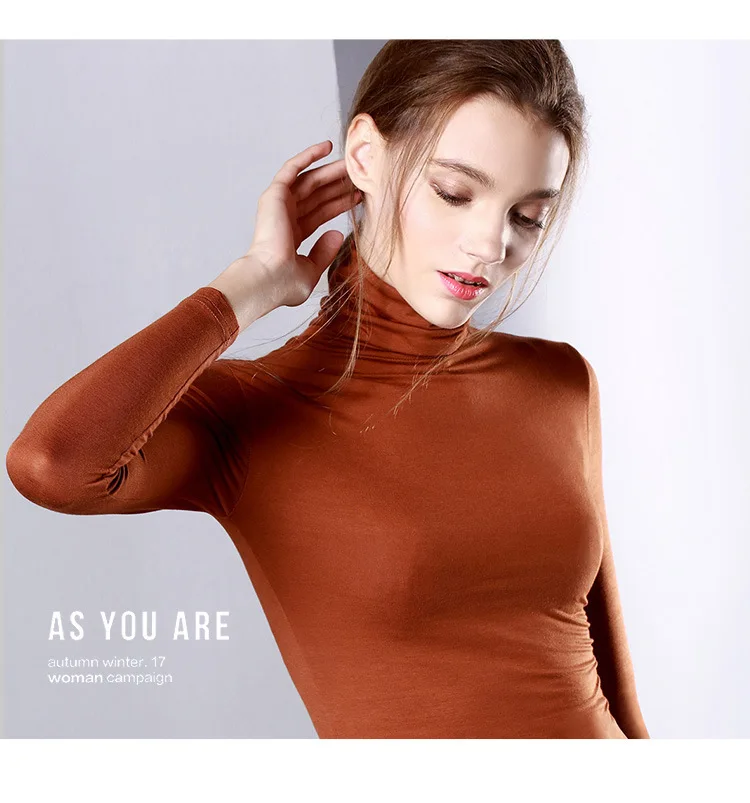Moda Jihan женские рубашки с длинным рукавом сложенный Тонкий Топы черепаха шеи размера плюс элегантные женские рубашки для похудения