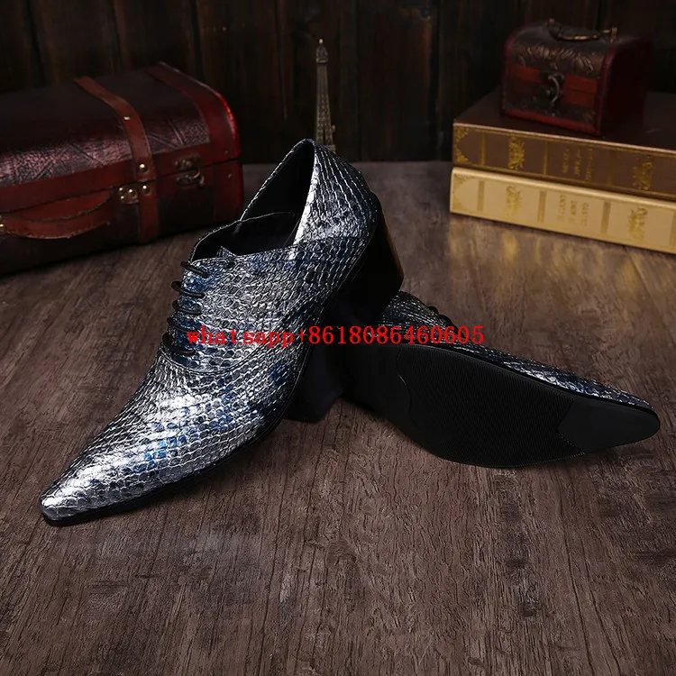 2017 Роскошные Брендовые мужские туфли из змеиной кожи Туфли-оксфорды на высоком