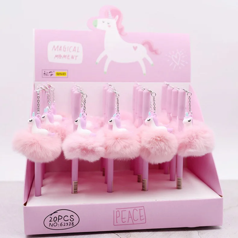 

Cute Girls Plush Pendant Gel Pen 0.5mm Black Unicorn Flamingo Piggy Sheep Gel Pen for Girl Writing Stationery