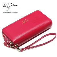 kangaroo kingdom luxury women wallets genuine leather long double zipper lady clutch purse famous brand wallet