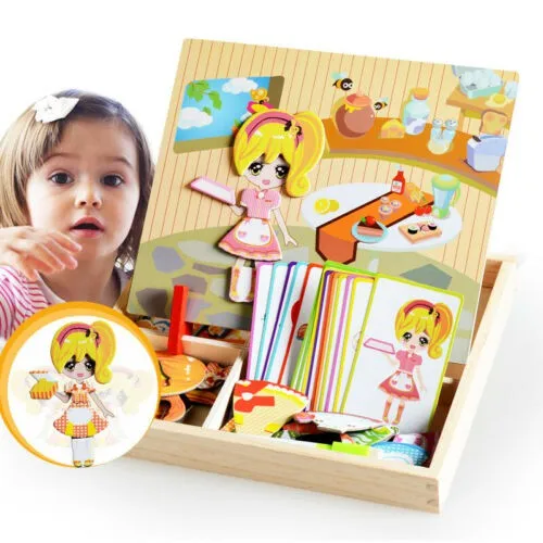 Kitchen dressup Обучающая магнитная головоломка Рисование доска для письма деревянный мольберт Пазлы игрушка ребенок эскиз игрушки - Цвет: Kitchen dressup