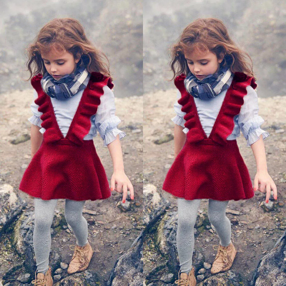 baby girl clothes dresse winter warm knit sweater solid sleeveless ruffle dress for teens childrens casual elegant evening | Детская