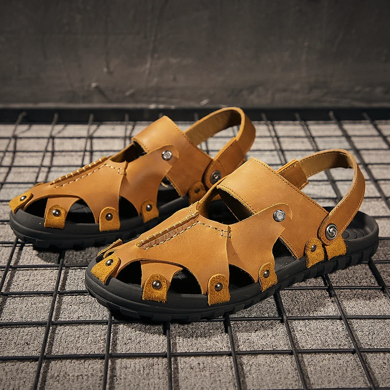 

2021 Fashion Men's Sandals Casual Shoes Male Genuine Leather Summer Breathable Beach Sandal Man Outdoor Sandals For Men Slippers