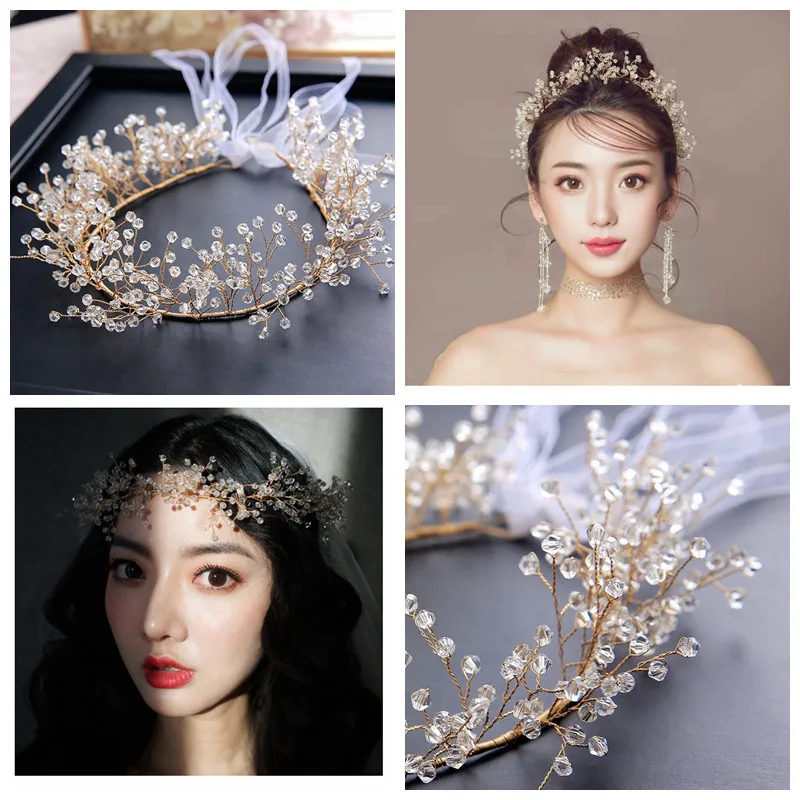 

Bridal crown beaded crystal tiaras over sky star hairband crowns wedding hair accessories hairpins barrette tiara golden colour